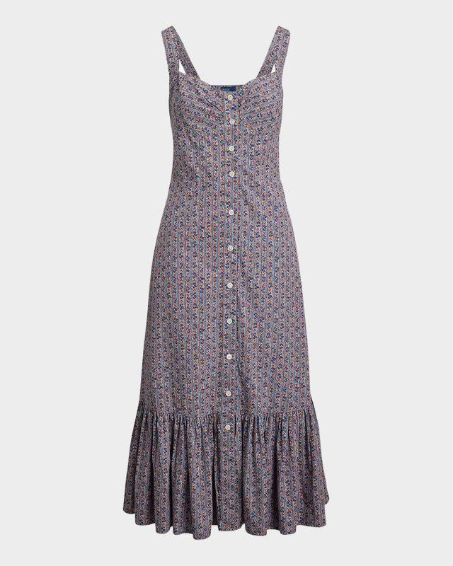 Floral Cotton Buttoned Midi Dress